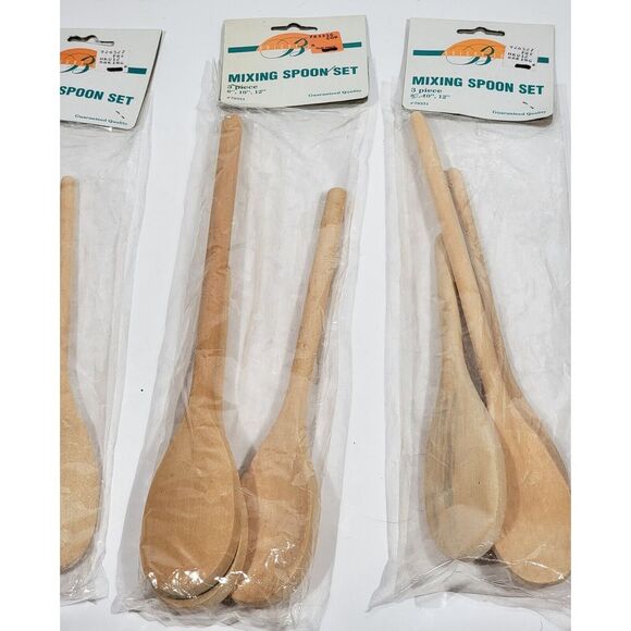 3 Wood Mixing Spoons  3 Pc Wooden Spoon Set - Kitchen Tools. 8" 10" 12" - Picture 3 of 13